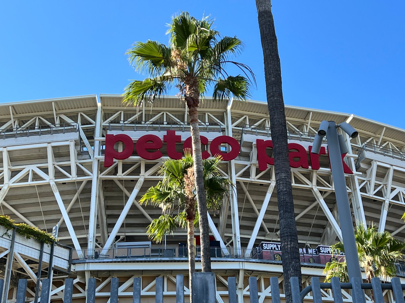 Petco Park exterior and palm trees